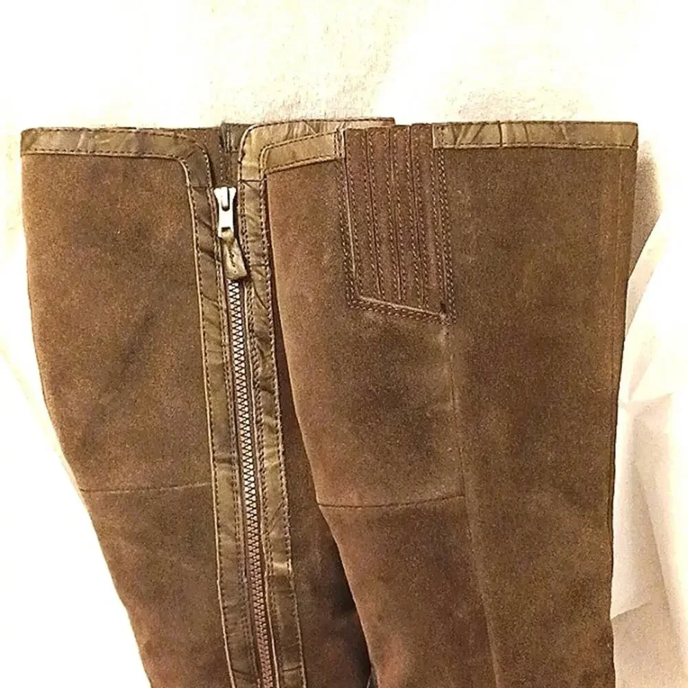 Clarks Leather Suede‎ Knee High Riding Boots Sz 9M COMFORT Sole BOHO KHAKI BROWN